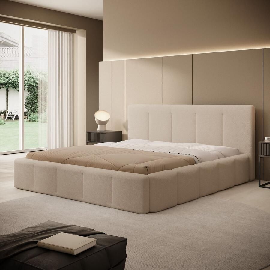MEUBELLA Tweepersoonsbed Excalibur Beige teddystof 180x200 cm