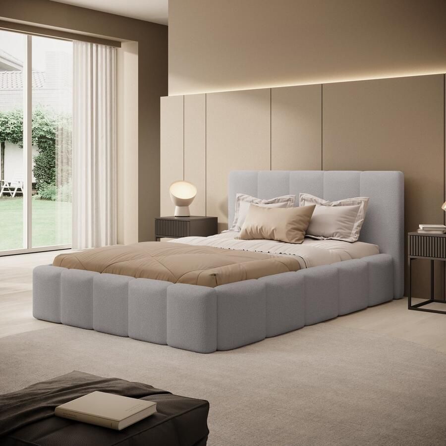 MEUBELLA Tweepersoonsbed Excalibur Grijs teddystof 140x200 cm