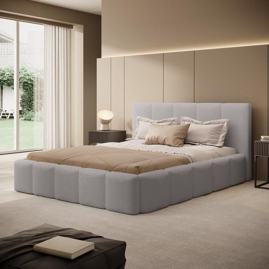 MEUBELLA Tweepersoonsbed Excalibur Grijs teddystof 160x200 cm