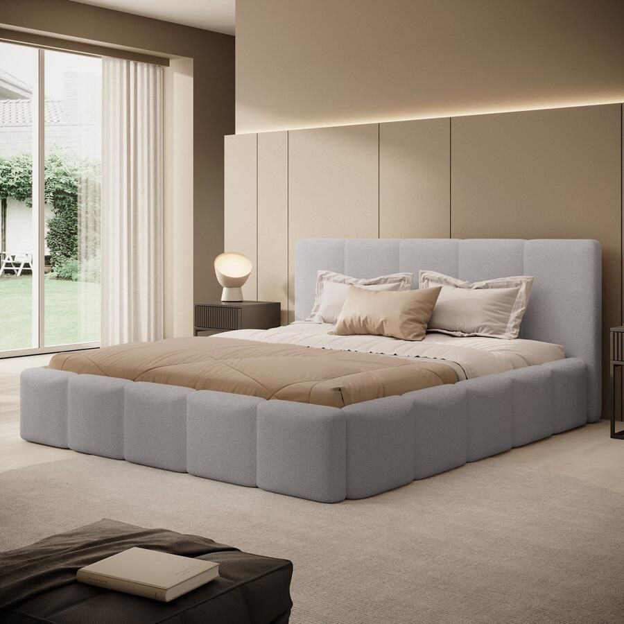 MEUBELLA Tweepersoonsbed Excalibur Grijs teddystof 180x200 cm