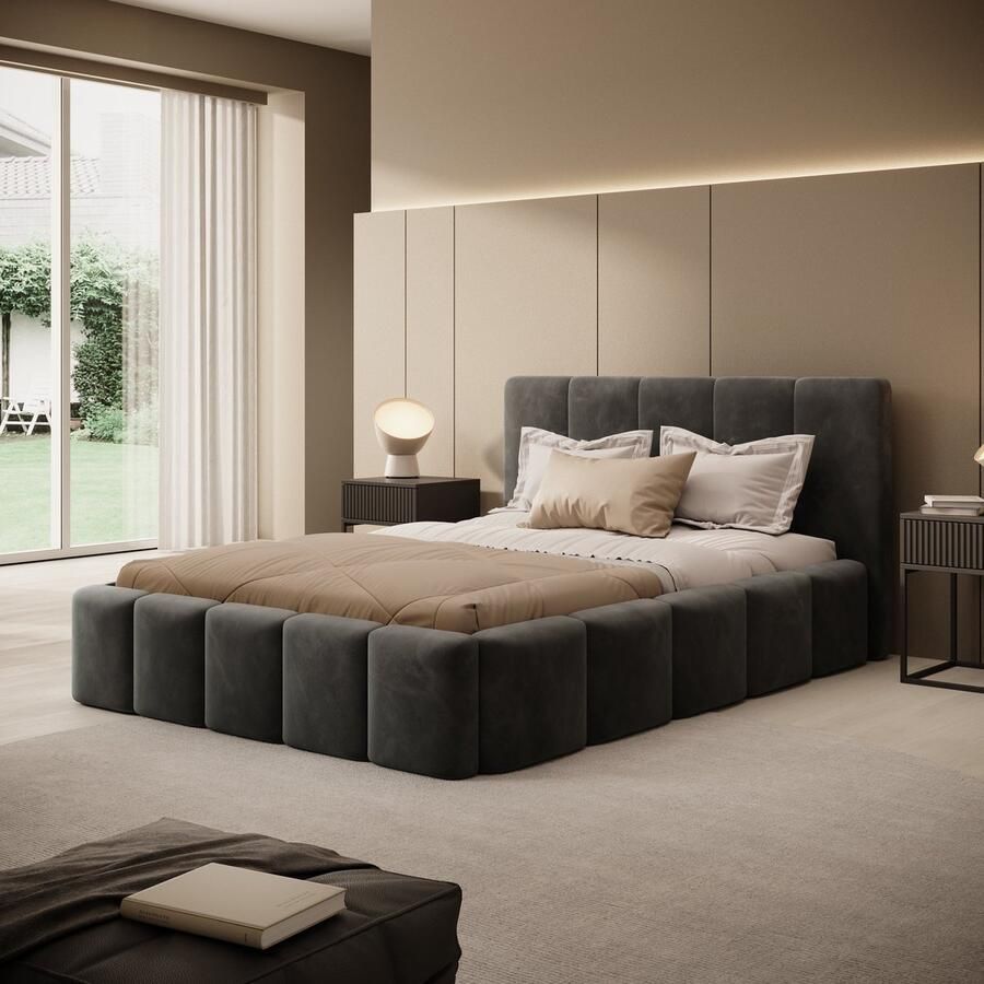 MEUBELLA Tweepersoonsbed Excalibur Zwart velvet 140x200 cm