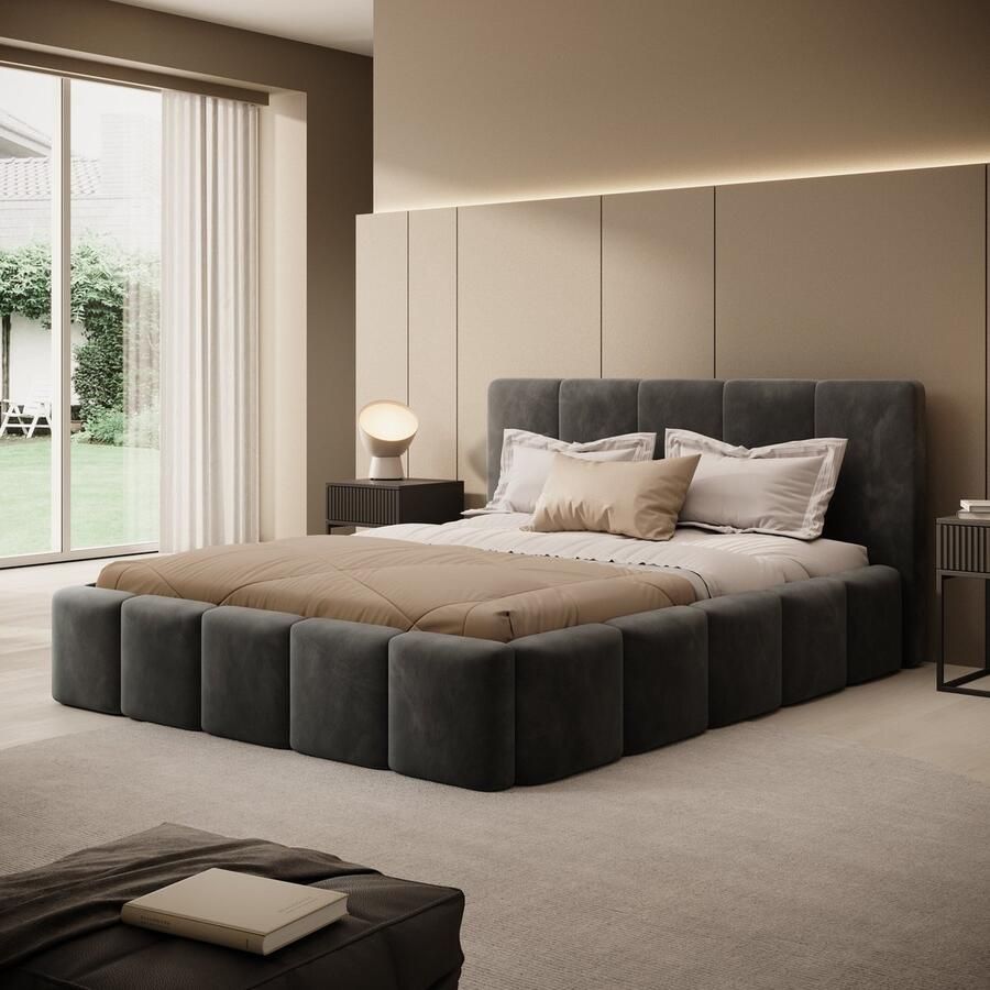 MEUBELLA Tweepersoonsbed Excalibur Zwart velvet 160x200 cm