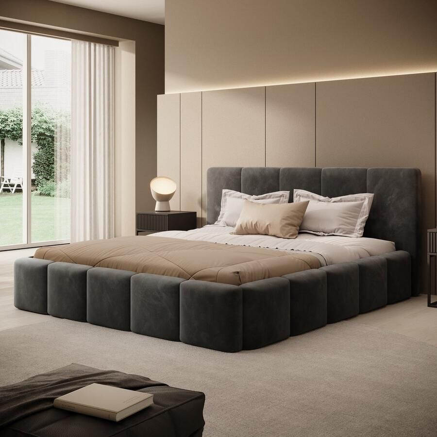 MEUBELLA Tweepersoonsbed Excalibur Zwart velvet 180x200 cm