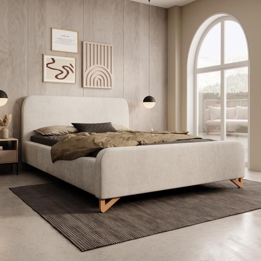 MEUBELLA Tweepersoonsbed Fortaleza Beige stof 140x200 cm