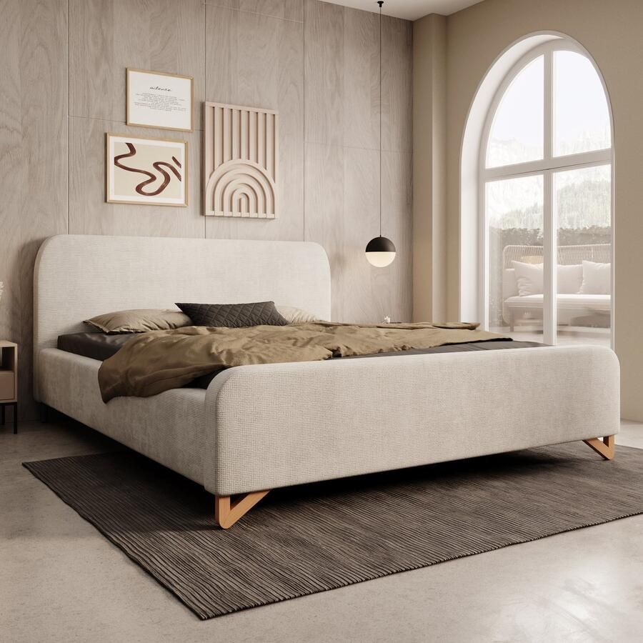 MEUBELLA Tweepersoonsbed Fortaleza Beige stof 160x200 cm