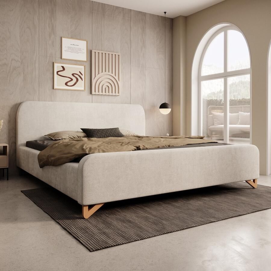 MEUBELLA Tweepersoonsbed Fortaleza Beige stof 180x200 cm