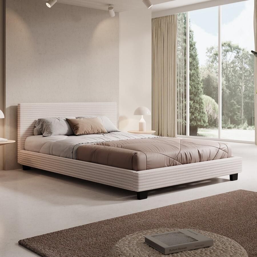 MEUBELLA Tweepersoonsbed George Beige ribstof 140x200 cm
