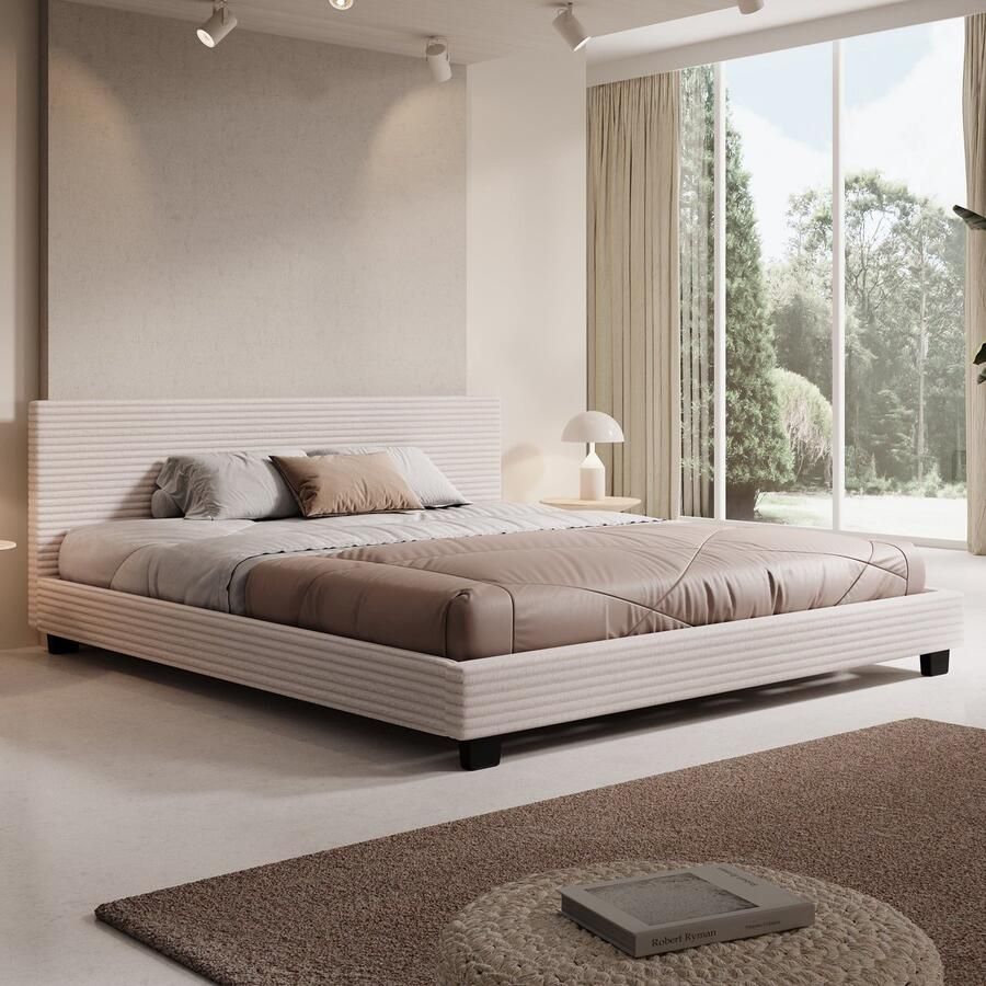 MEUBELLA Tweepersoonsbed George Beige ribstof 180x200 cm
