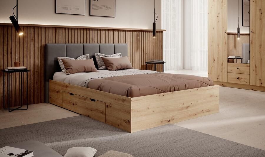 MEUBELLA Tweepersoonsbed Guido Eiken 140x200 cm