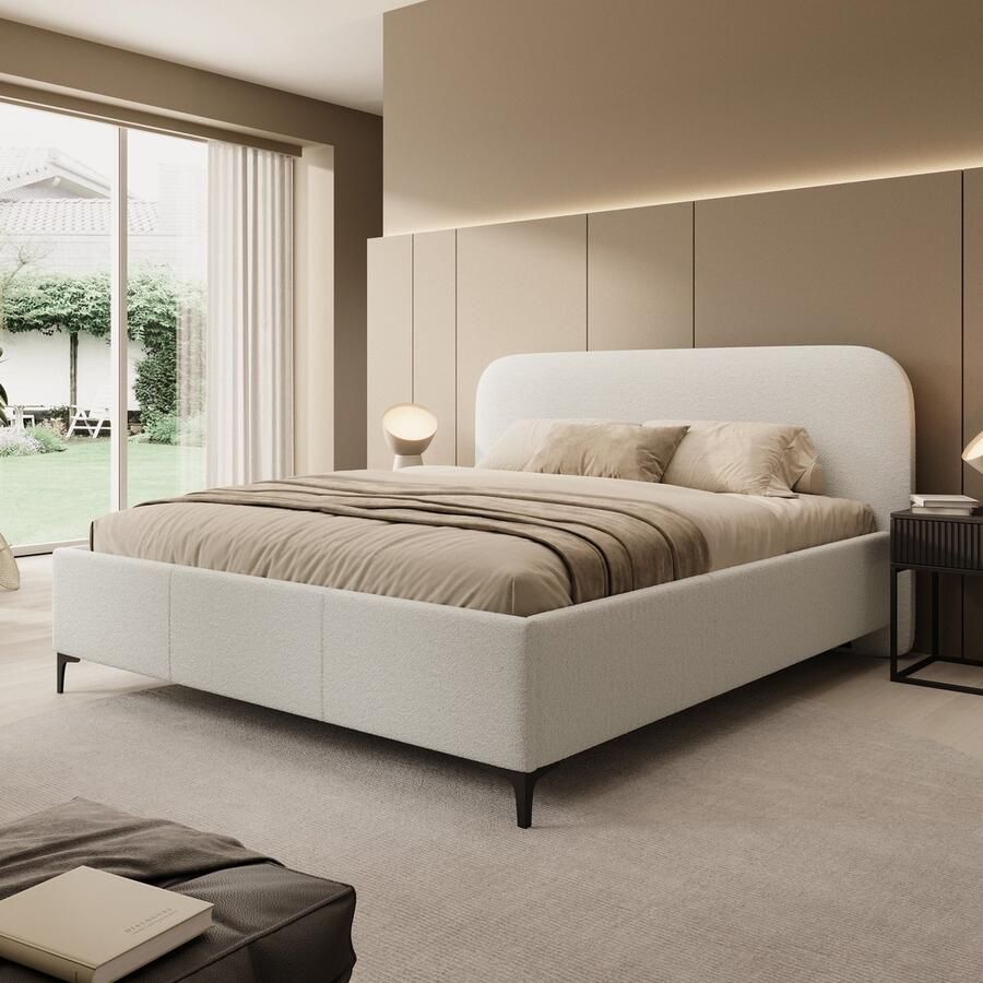 MEUBELLA Tweepersoonsbed Helsink Beige Teddystof 180x200 cm