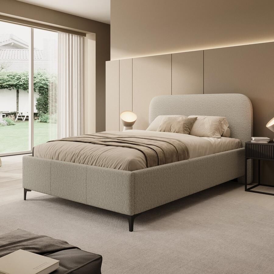 MEUBELLA Tweepersoonsbed Helsink Grijs Teddystof 140x200 cm