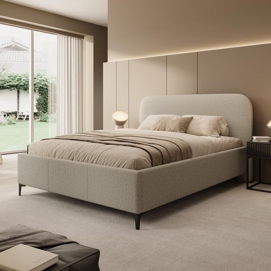 MEUBELLA Tweepersoonsbed Helsink Grijs Teddystof 160x200 cm