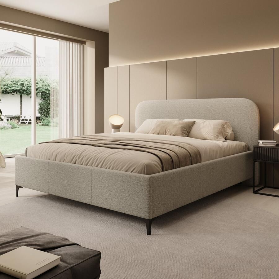 MEUBELLA Tweepersoonsbed Helsink Grijs Teddystof 180x200 cm