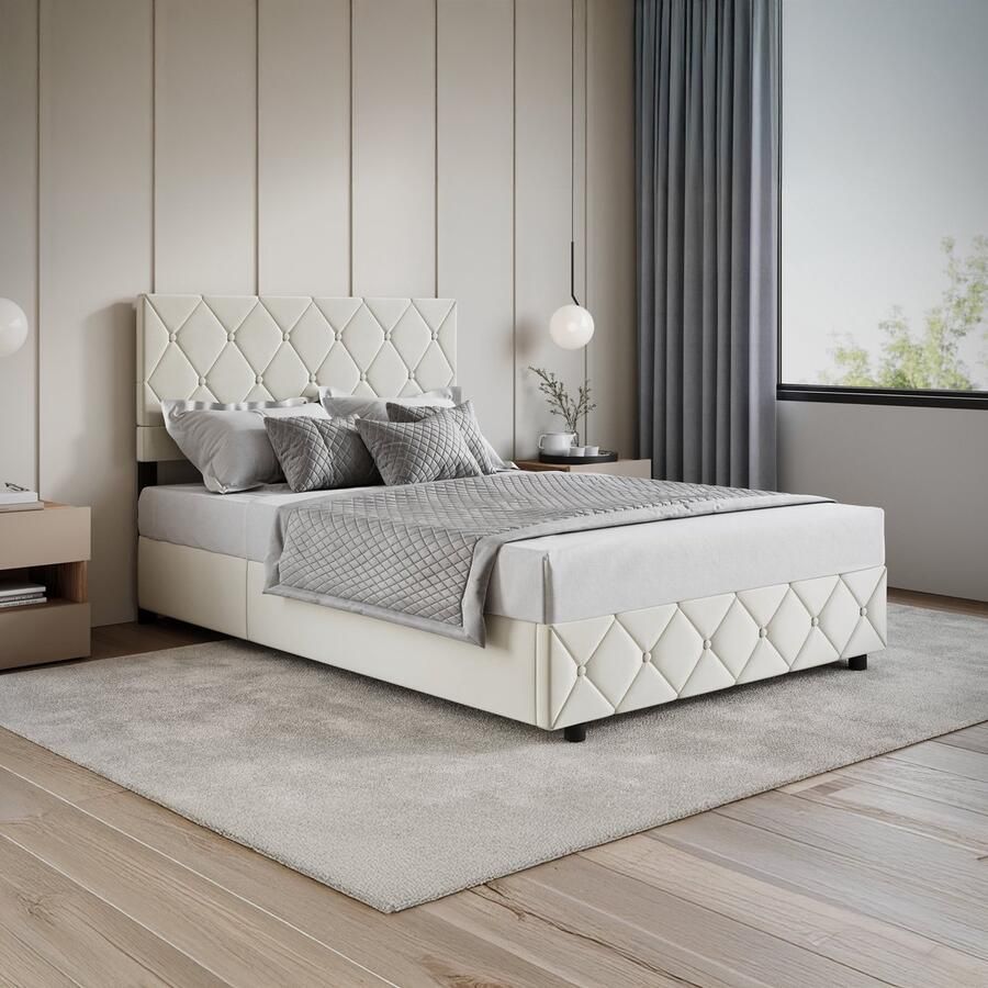 MEUBELLA Tweepersoonsbed Hernandez Beige 140x200 cm Met gaslift