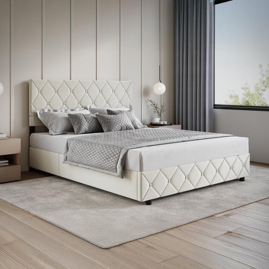 MEUBELLA Tweepersoonsbed Hernandez Beige 160x200 cm Met gaslift - Foto 2