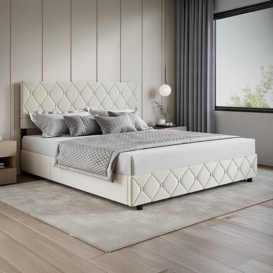 MEUBELLA Tweepersoonsbed Hernandez Beige 180x200 cm Met gaslift - Foto 2
