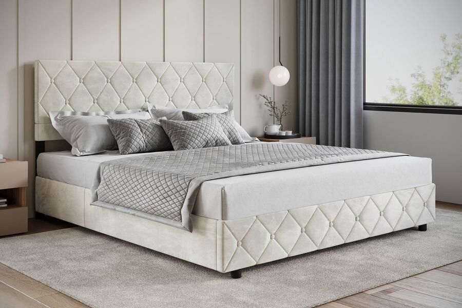 MEUBELLA Tweepersoonsbed Hernandez Beige 180x200 cm Met gaslift