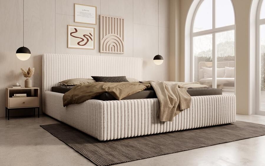 MEUBELLA Tweepersoonsbed Infinity Beige Fluffy ribstof 160x200 cm