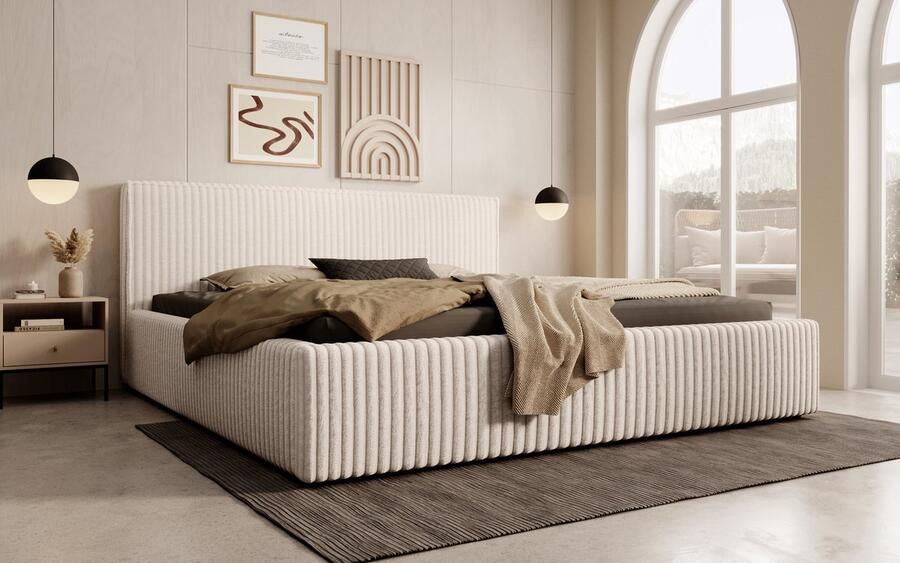 MEUBELLA Tweepersoonsbed Infinity Beige Fluffy ribstof 180x200 cm - Foto 2