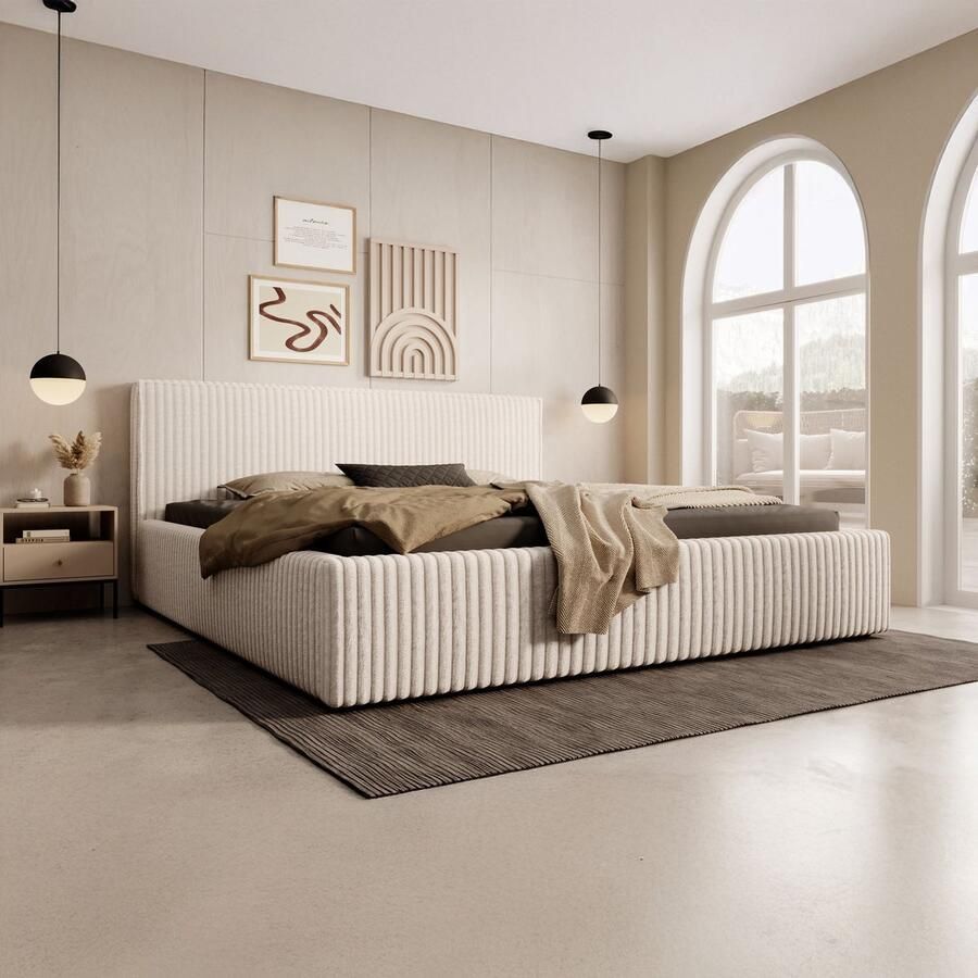 MEUBELLA Tweepersoonsbed Infinity Beige Fluffy ribstof 180x200 cm