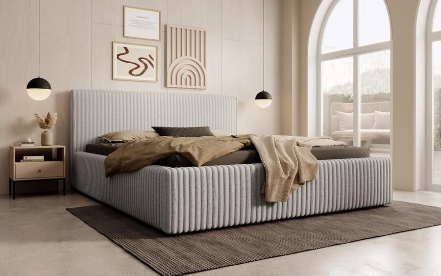 MEUBELLA Tweepersoonsbed Infinity Grijs Fluffy ribstof 160x200 cm