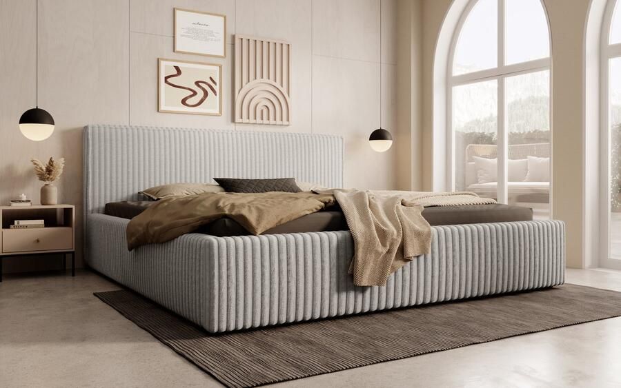MEUBELLA Tweepersoonsbed Infinity Grijs Fluffy ribstof 180x200 cm