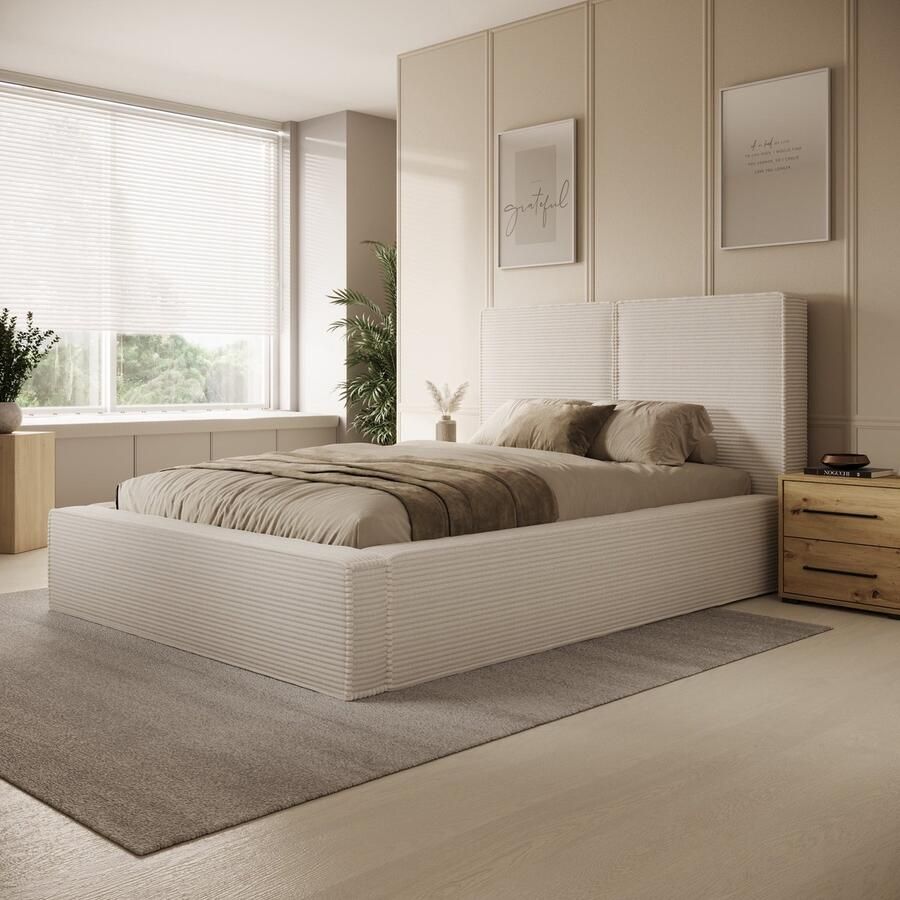 MEUBELLA Tweepersoonsbed Jarviz Beige ribstof 140x200 cm