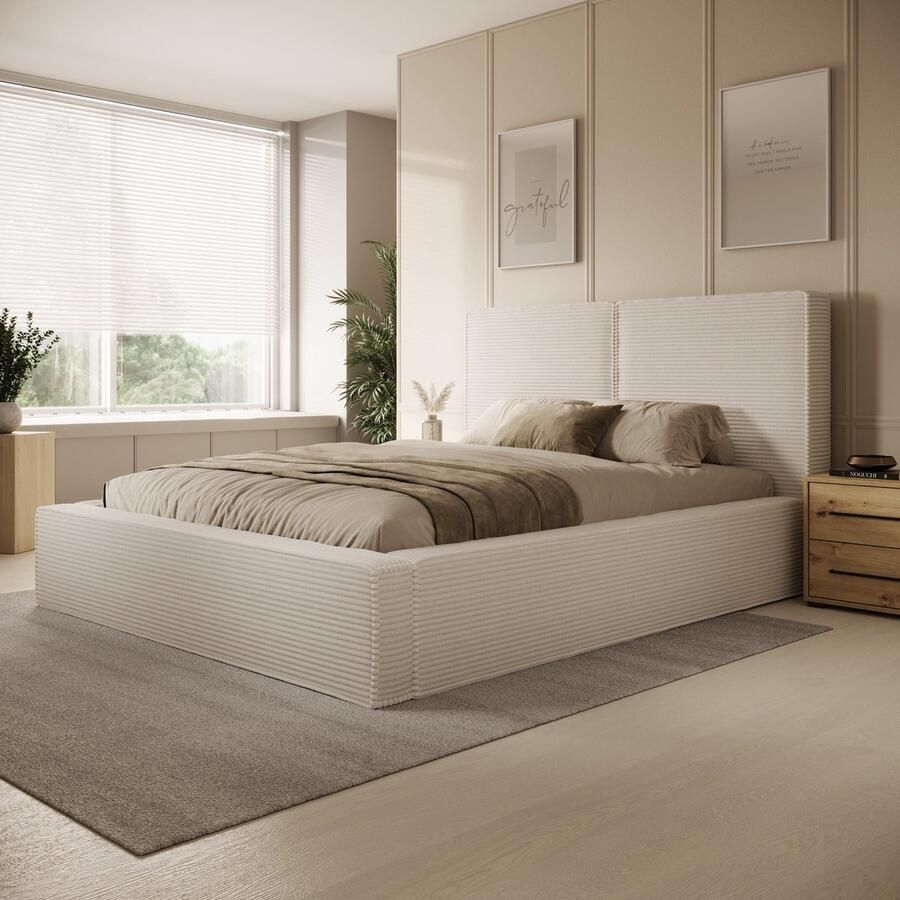 MEUBELLA Tweepersoonsbed Jarviz Beige ribstof 160x200 cm