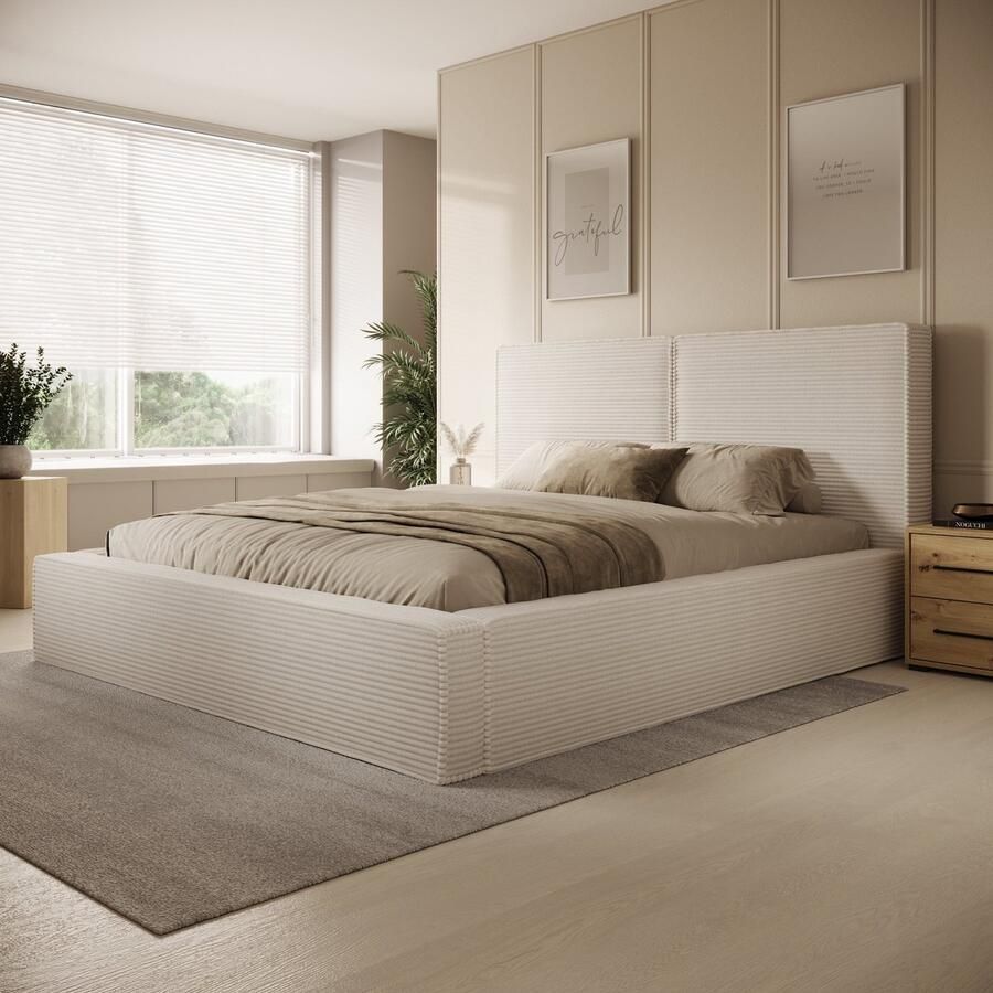 MEUBELLA Tweepersoonsbed Jarviz Beige ribstof 180x200 cm