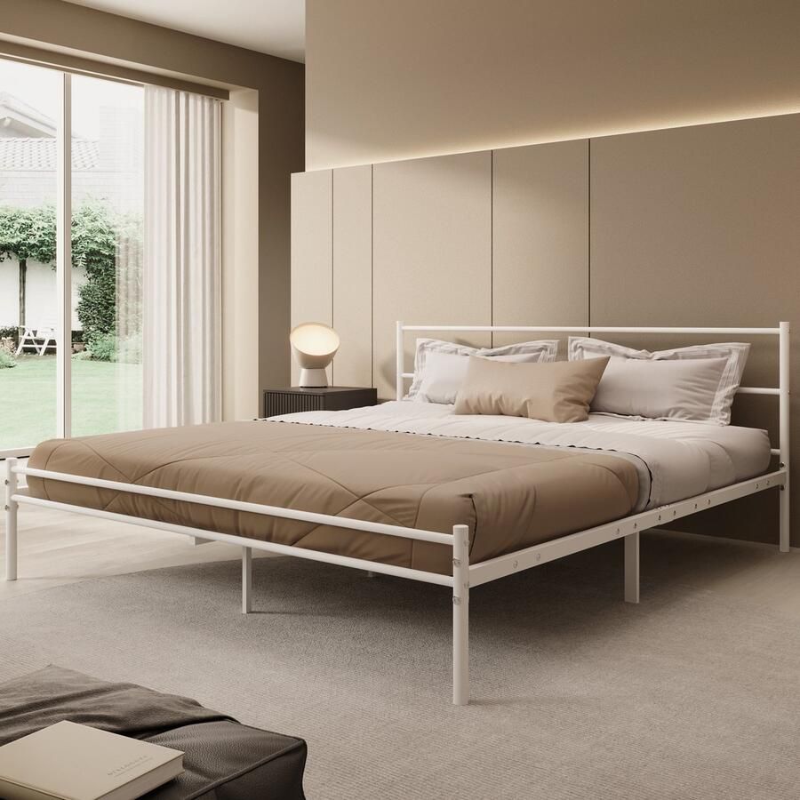 MEUBELLA Tweepersoonsbed Manta Wit Metaal 180x200