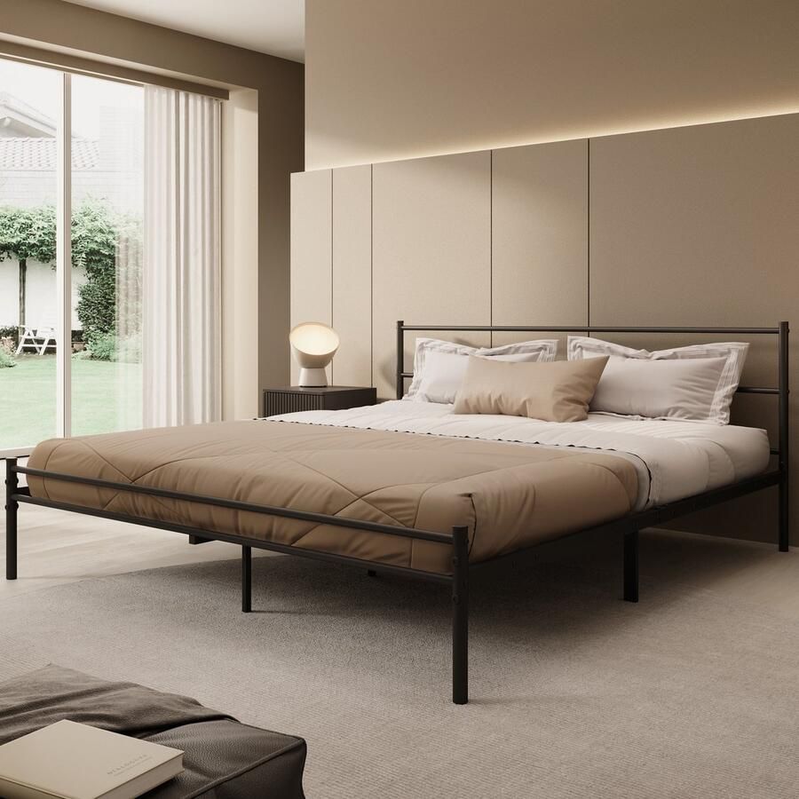 MEUBELLA Tweepersoonsbed Manta Zwart Metaal 180x200