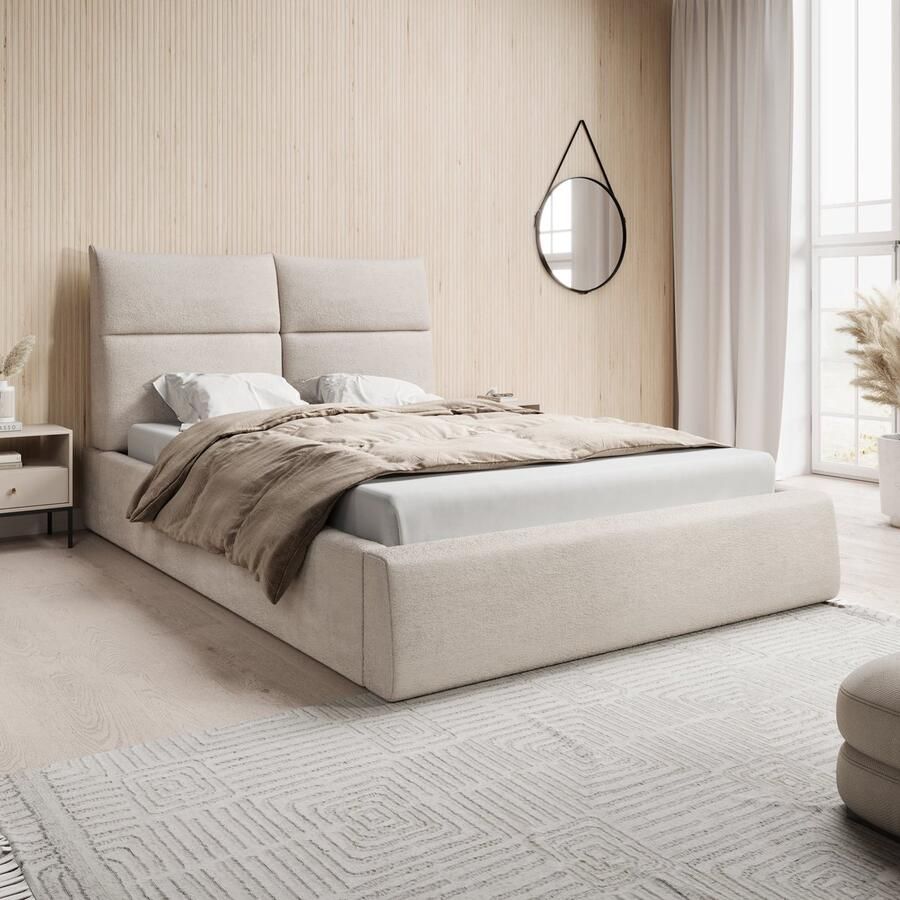 MEUBELLA Tweepersoonsbed Maxton Beige stof 140x200 cm