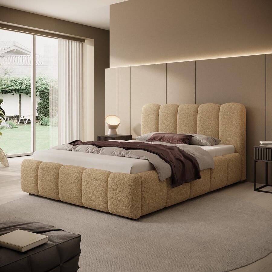MEUBELLA Tweepersoonsbed Nolena Beige stof 140x200 cm