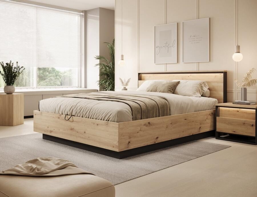 MEUBELLA Tweepersoonsbed Quarry Eiken 160x200 cm