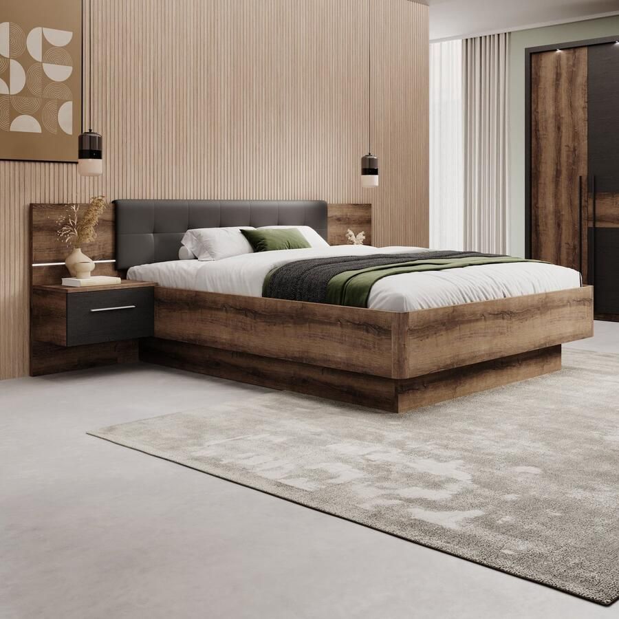 MEUBELLA Tweepersoonsbed Ripley Donker eiken 160x200 cm