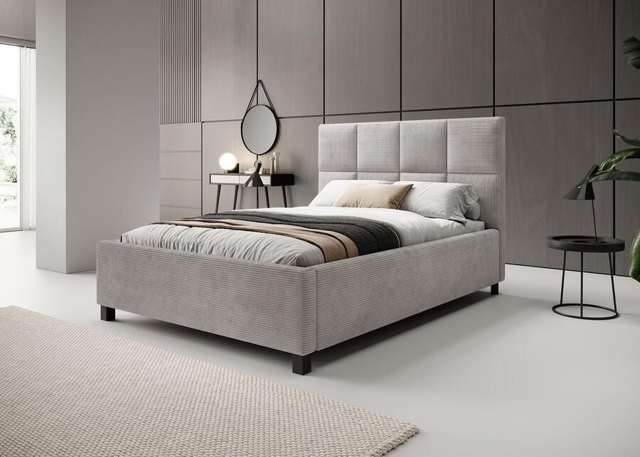 MEUBELLA Tweepersoonsbed Soline Grijs ribstof 140x200 cm