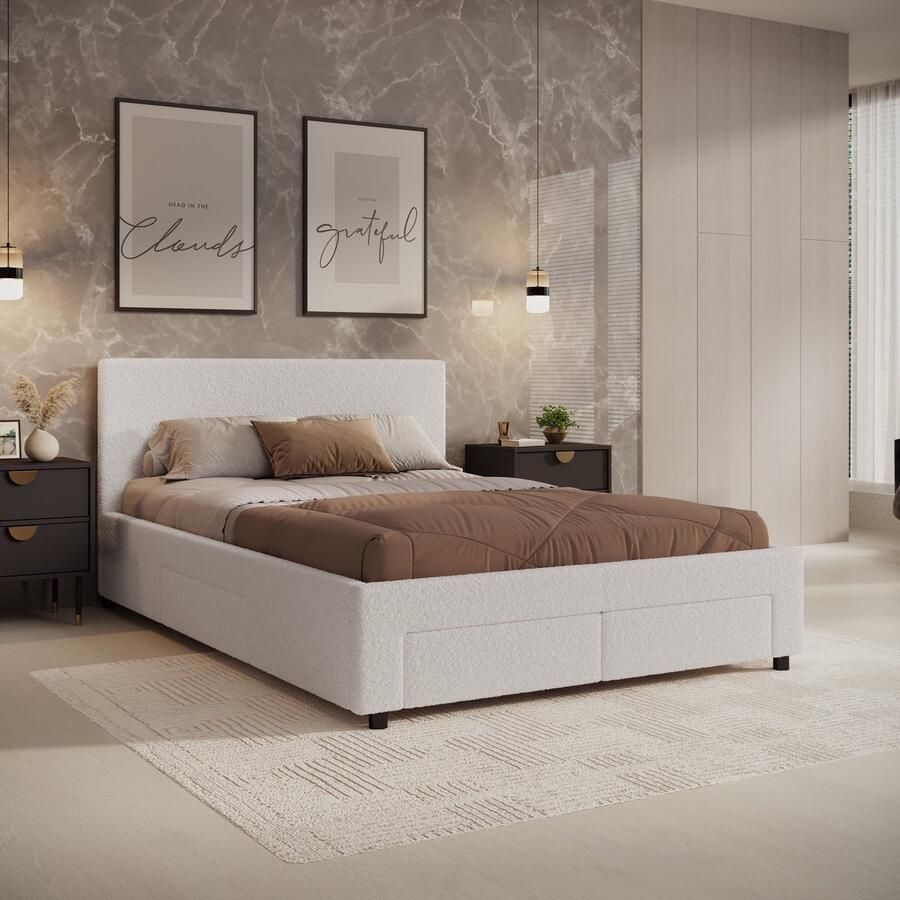 MEUBELLA Tweepersoonsbed Suente Wit Teddystof 140x200 cm