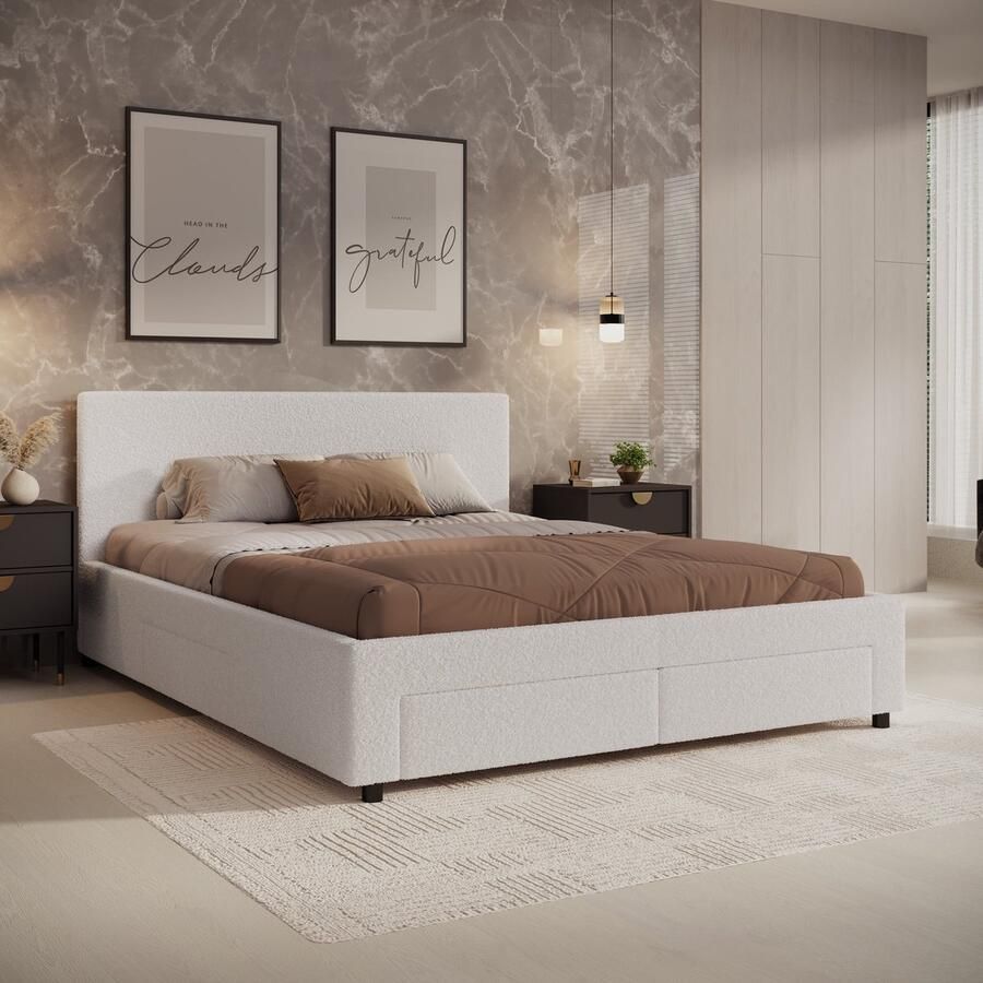 MEUBELLA Tweepersoonsbed Suente Wit Teddystof 160x200 cm