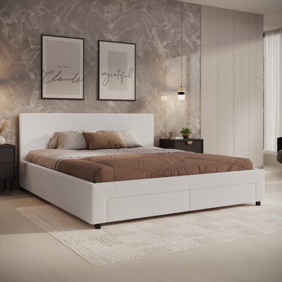 MEUBELLA Tweepersoonsbed Suente Wit Teddystof 180x200 cm