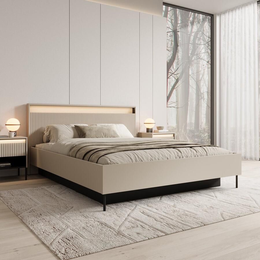 MEUBELLA Tweepersoonsbed Timoteo Beige 160x200 cm Met gaslift