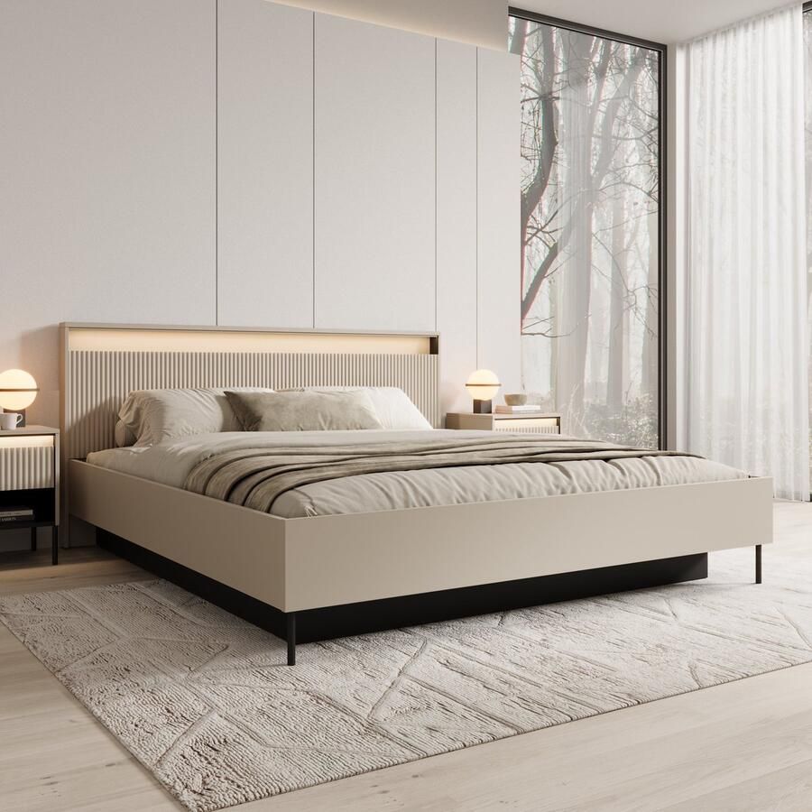 MEUBELLA Tweepersoonsbed Timoteo Beige 180x200 cm Met gaslift