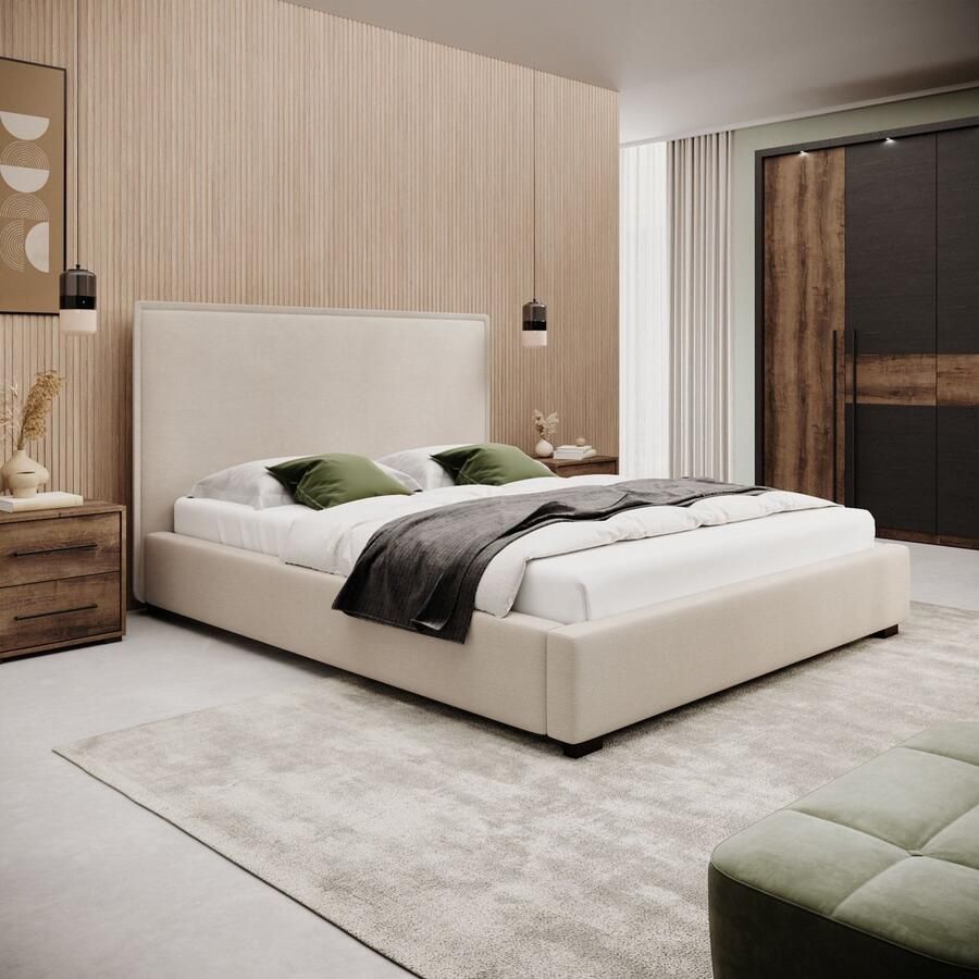 MEUBELLA Tweepersoonsbed Veda Beige ribstof 160x200 cm