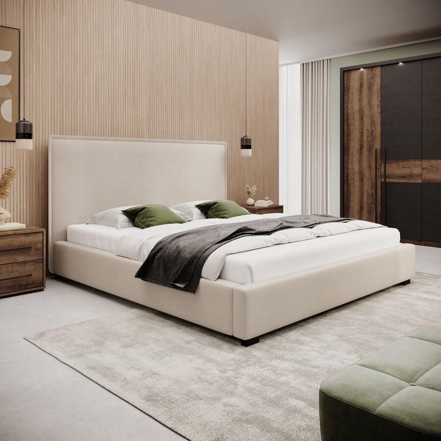 MEUBELLA Tweepersoonsbed Veda Beige ribstof 180x200 cm
