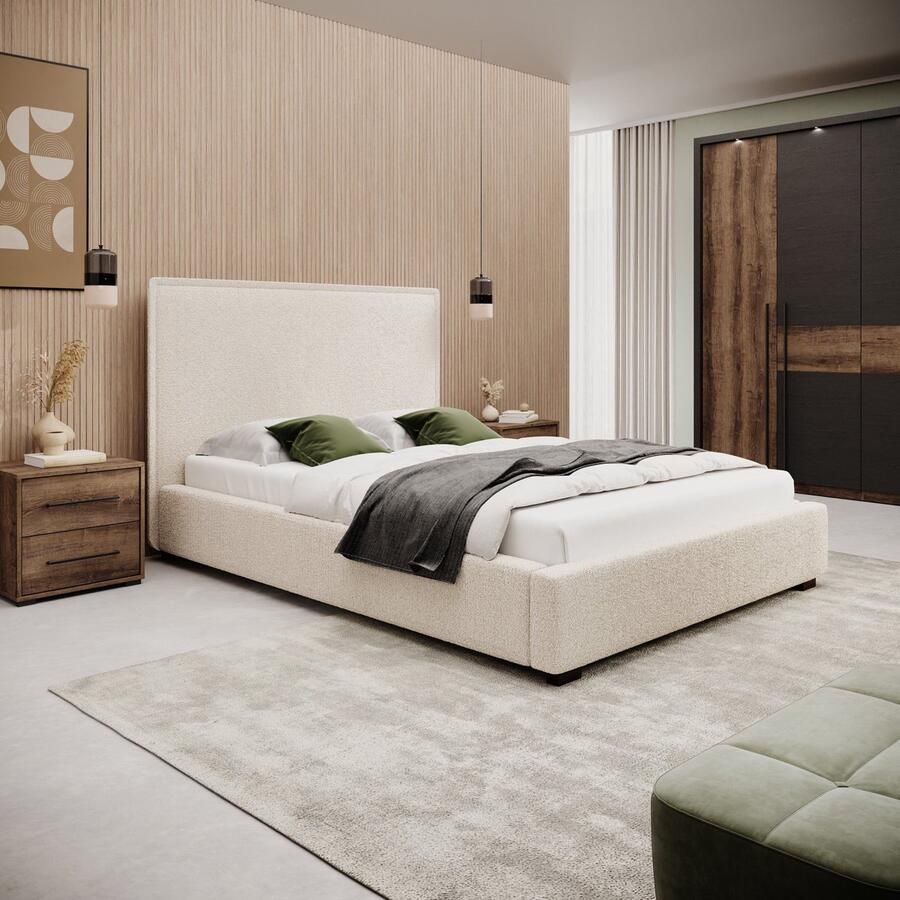 MEUBELLA Tweepersoonsbed Veda Beige teddystof 140x200 cm