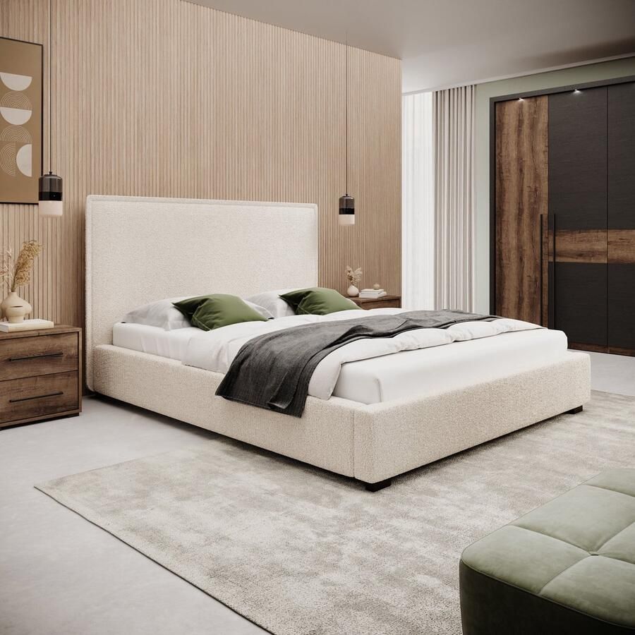 MEUBELLA Tweepersoonsbed Veda Beige teddystof 160x200 cm