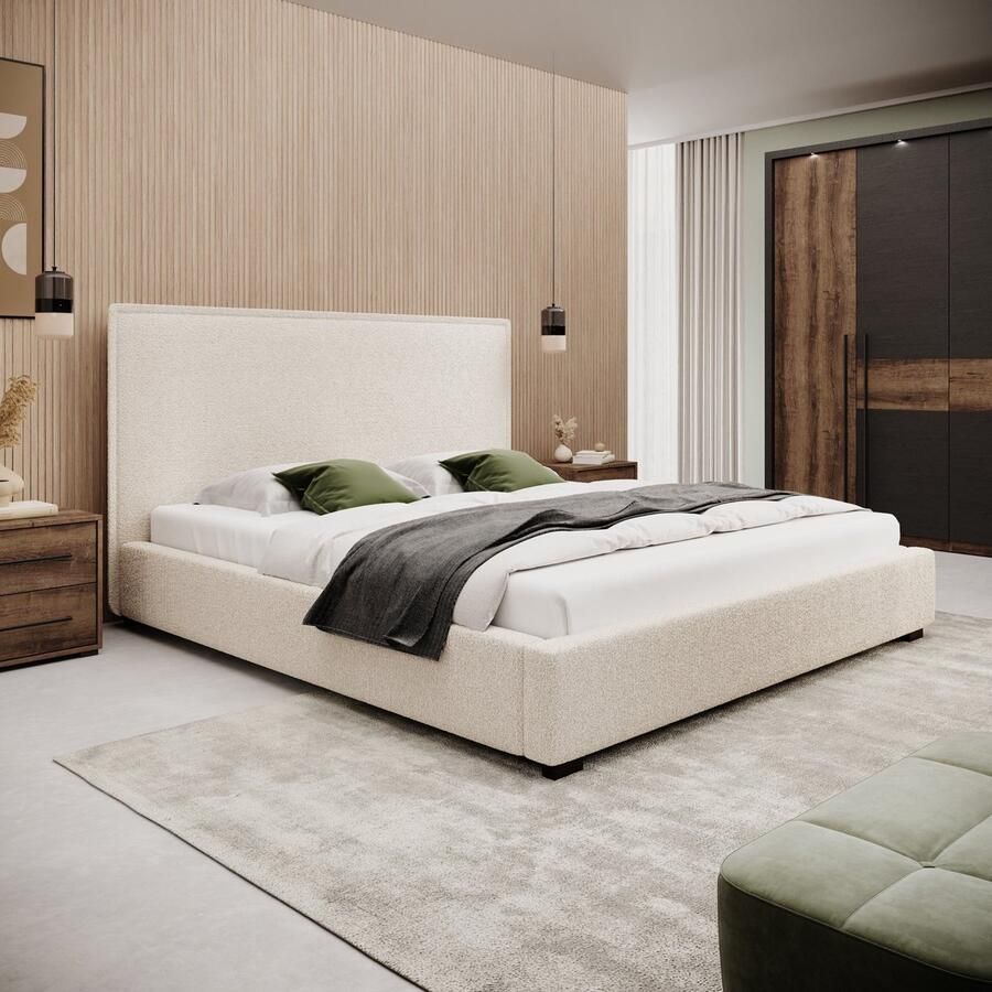 MEUBELLA Tweepersoonsbed Veda Beige teddystof 180x200 cm