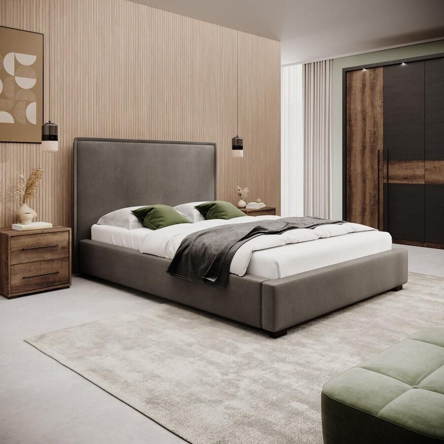 MEUBELLA Tweepersoonsbed Veda Beige velvet 140x200 cm