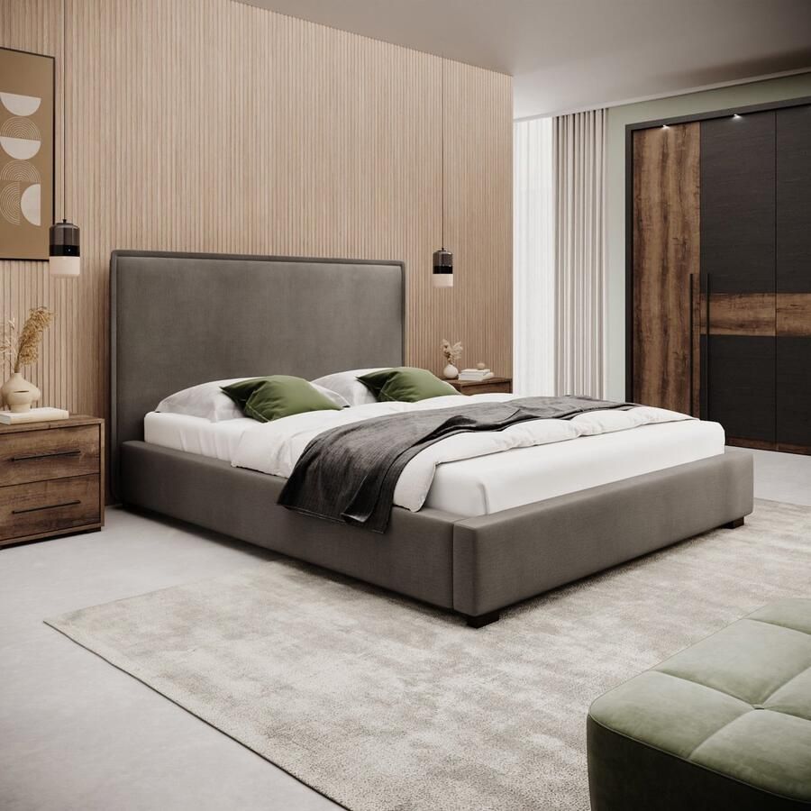 MEUBELLA Tweepersoonsbed Veda Beige velvet 160x200 cm