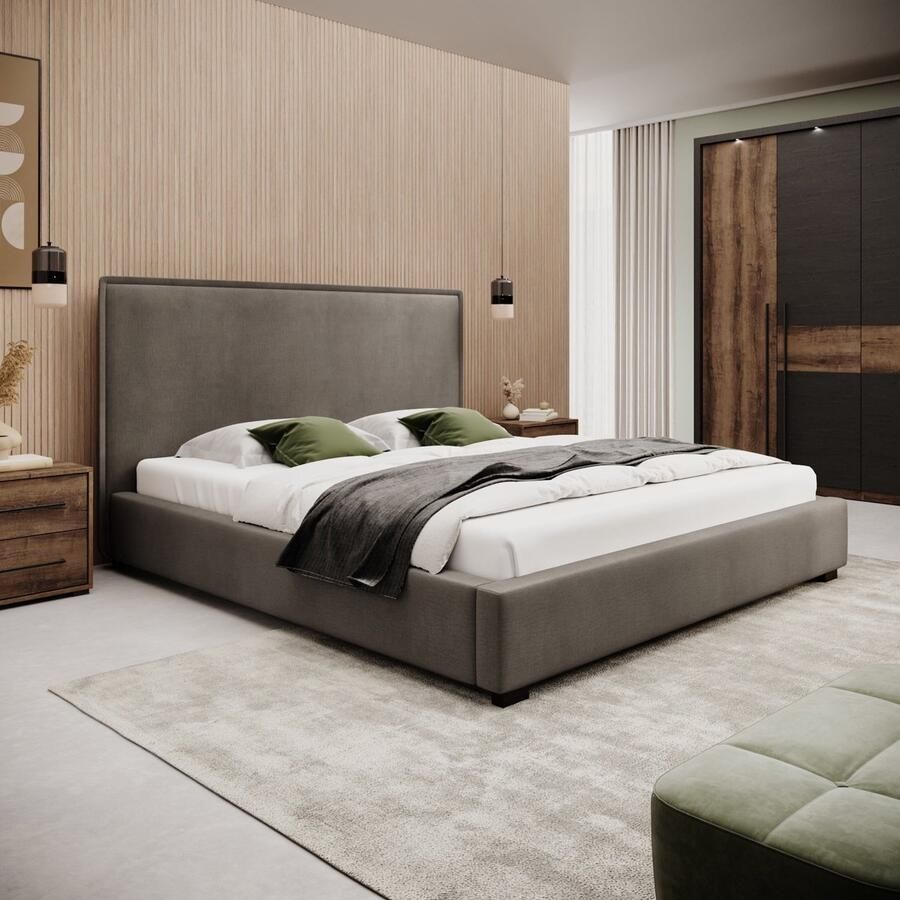 MEUBELLA Tweepersoonsbed Veda Beige velvet 180x200 cm