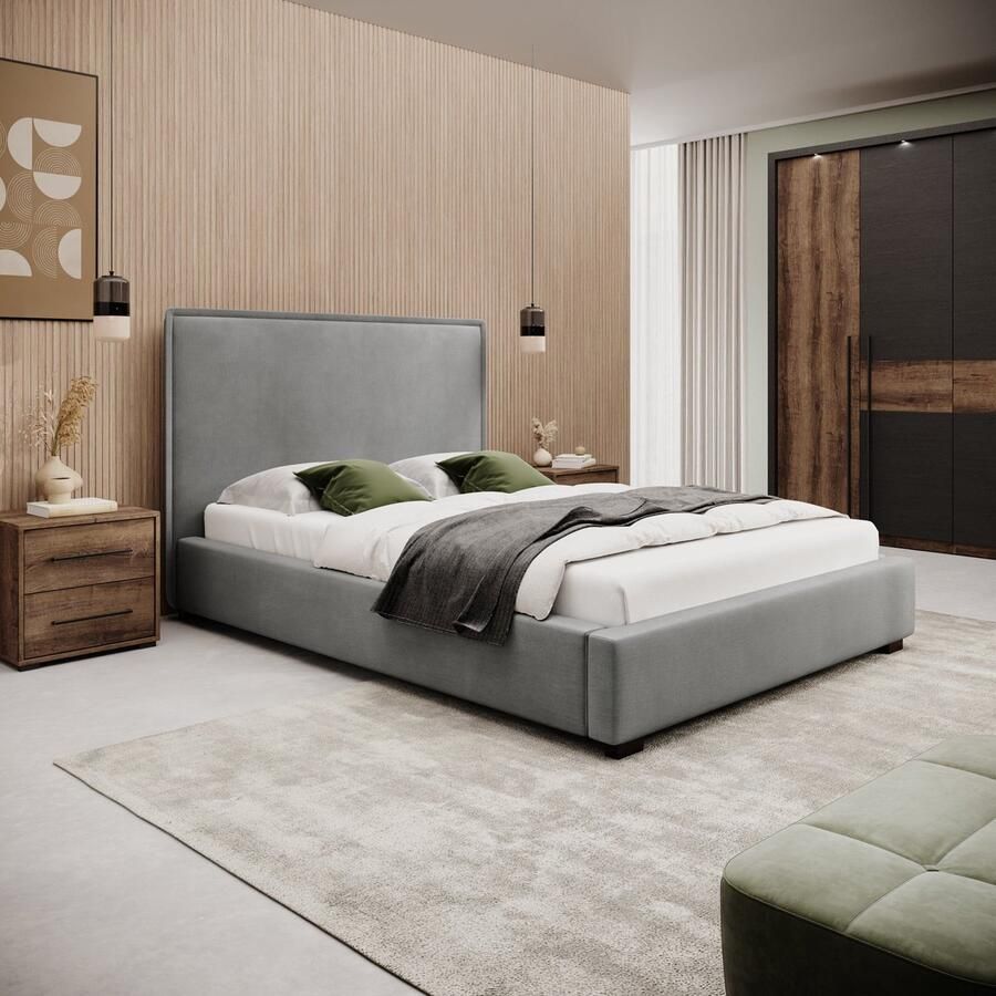 MEUBELLA Tweepersoonsbed Veda Grijs velvet 140x200 cm